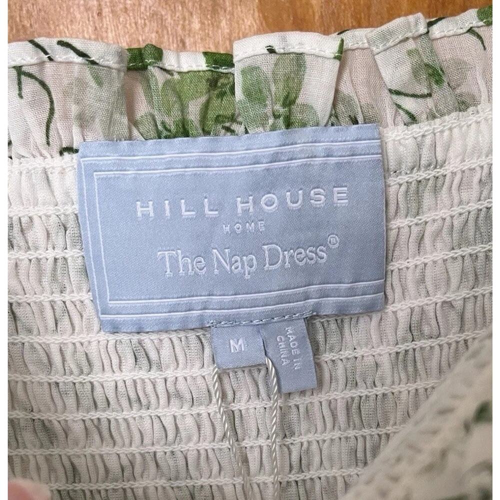 Hill House Home The Scarlett Nap Dress Green Sweet Pea Lace Bow Sz M Puff Sleeve - Picture 4 of 6